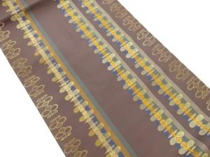 縞に抽象草花模様織出し名古屋帯